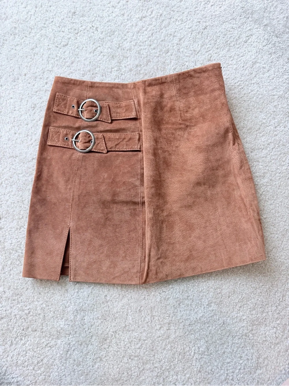 BlankNYC El Dorado Double Buckle Suede Leather Mini Skirt Size 26 Boho Western
